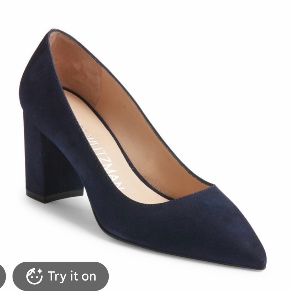 Stuart Weitzman Navy Suede Block Heel Pump